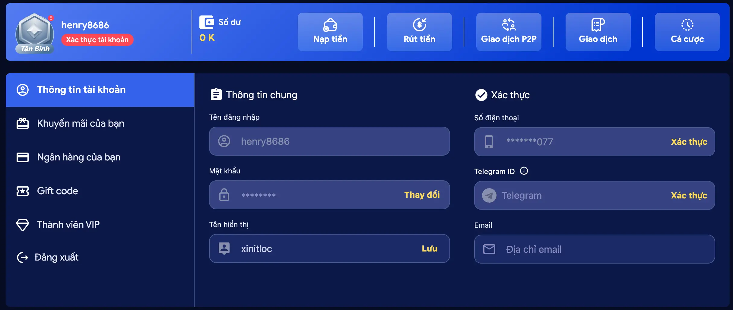 Nạp/Rút Tiền DV88